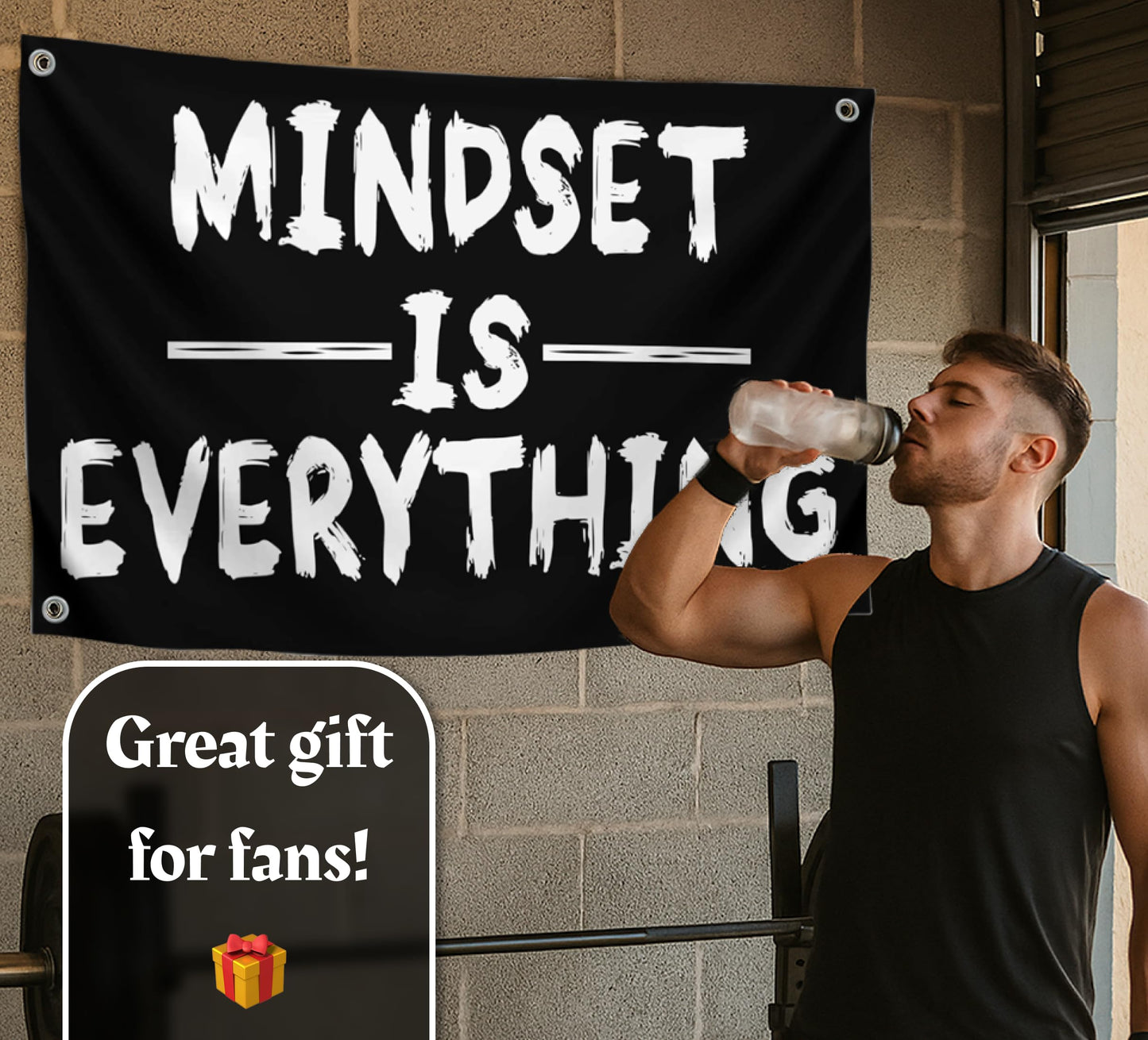 3x5 Feet Mindset is Everything Single Sided Flag with 4 Grommets - Motivational Fitness Inspirational Polyester Flag for Home or Gym