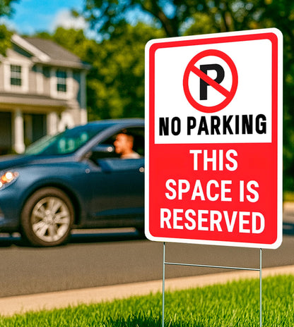 Set of 3 Double Sided 12x16 Inches No Parking This Space Is Reserved Sign with Metal Wire H-Stakes