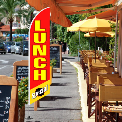 Set of 3 Single Sided 12x2.5 Feet Tall Feather Tapestry "Breakfast and Lunch" - Breakfast Flags for Businesses or Lunch Special Flags and Restaurant