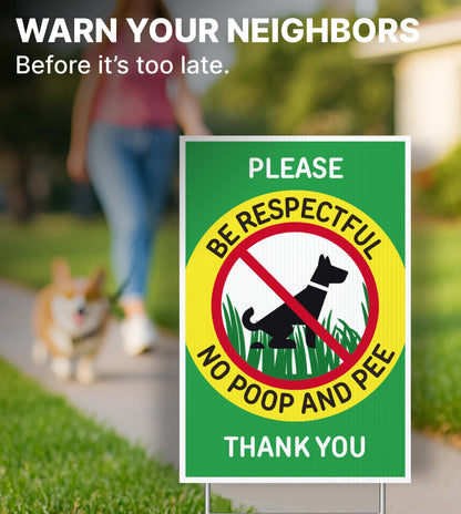ULVEOL Set of 3 Double Sided 12x8 Inches Please Be Respectful No Poop And Pee Thank You Sign with Metal Stakes