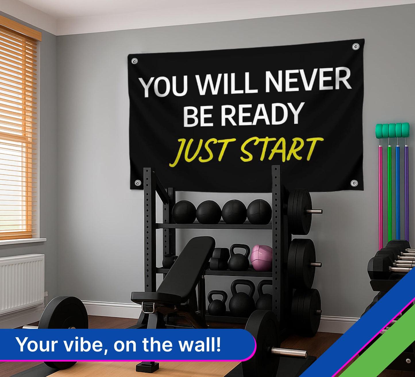 3x5 Feet Motivation Single Sided Flag "You Will Never Be Ready. Just Start" with 4 Brass Grommets - Motivational Polyester Banner for Office