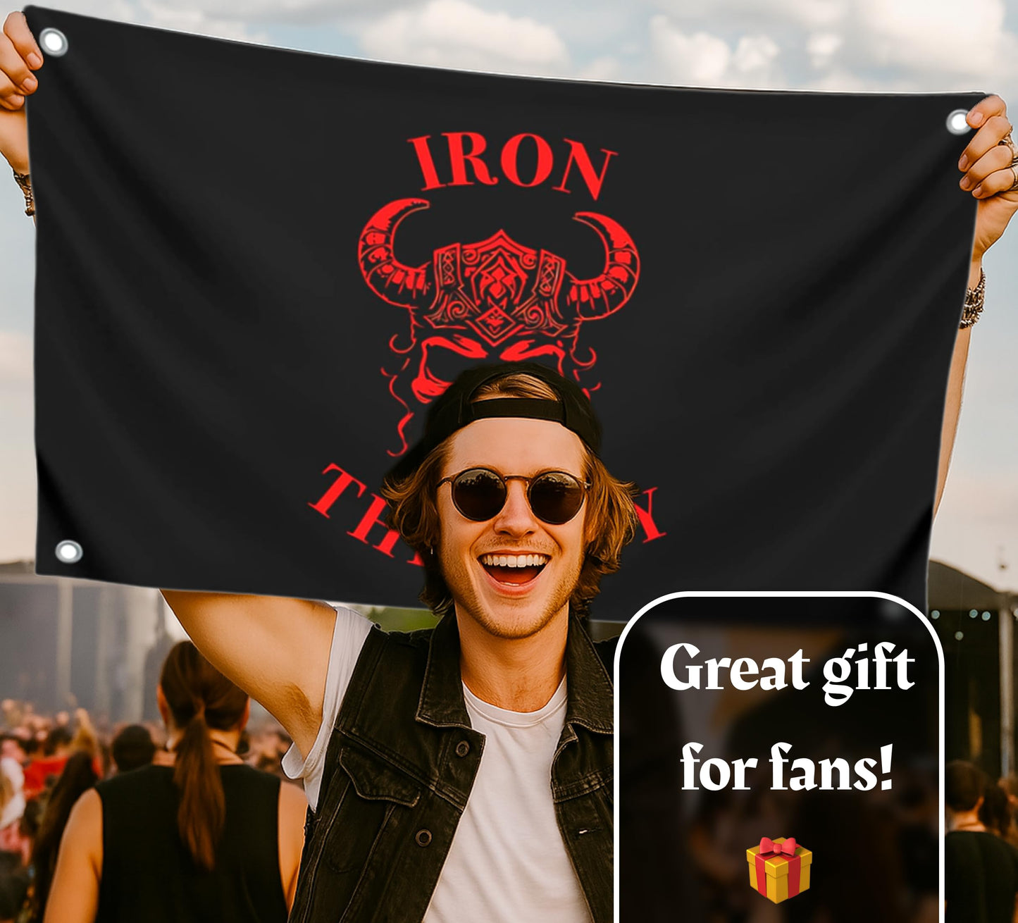 3x5 Feet Large Wall Flag With Quote "Iron Therapy" with Four Brass Grommets - Skull Gym Tapestry or Home Gym Decor - Inspirational Home Leadership