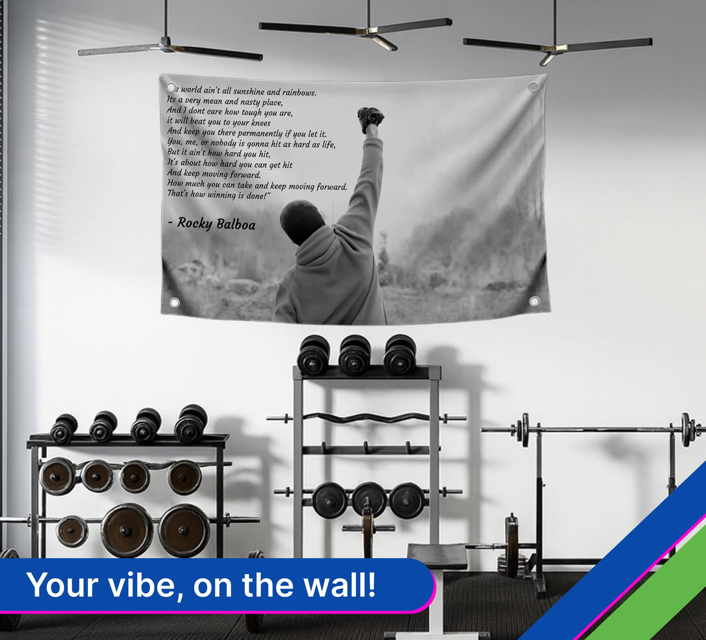 3X Motiv Sports Quote Polyester Flags 3x5 Ft with 4 Grommets - Rocky Inspirational Wall Single Sided Flag - Muhammad Motivation Quote Flags