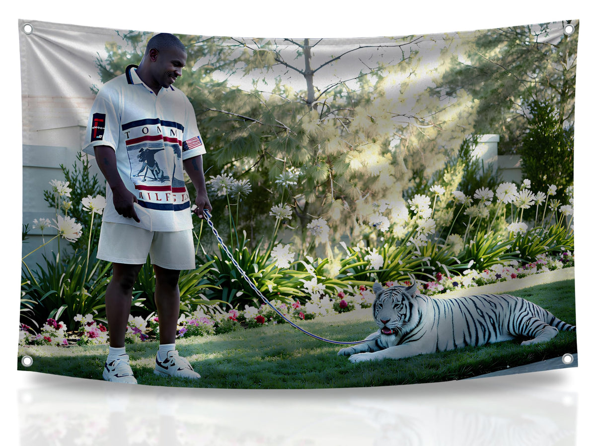 3x5 ft Tyson with Pet Tiger Funny Flag – Boxing Dorm Banner