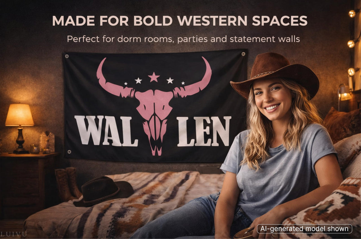 3x5 ft Western Pink Bull Skull Flag – Cowboy Wall Banner
