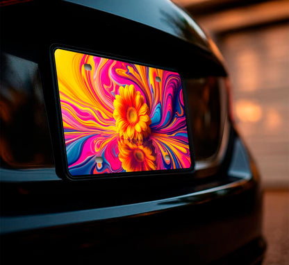6x12.25 Inch Front Bright Sunflower in Water License for US Standard Plate Frame - Car Frames Abstract Reflection Wave Floral with 4 Holes and Screws