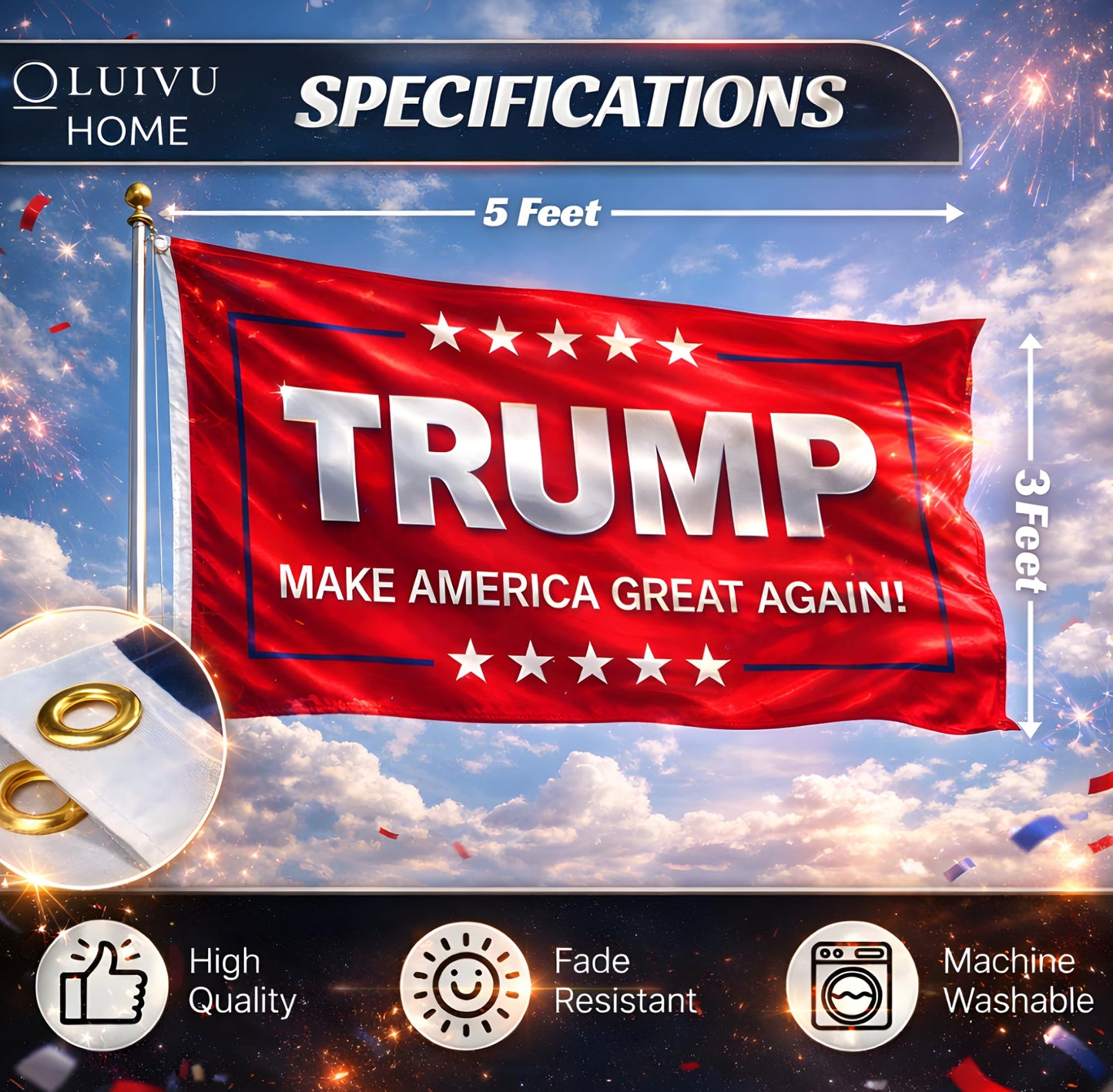 3x5 Feet Polyester Meme Flag with Quote "Make America Great Again" with 2 Brass Grommets - Double Sided Political Home Banner - Keep America Great
