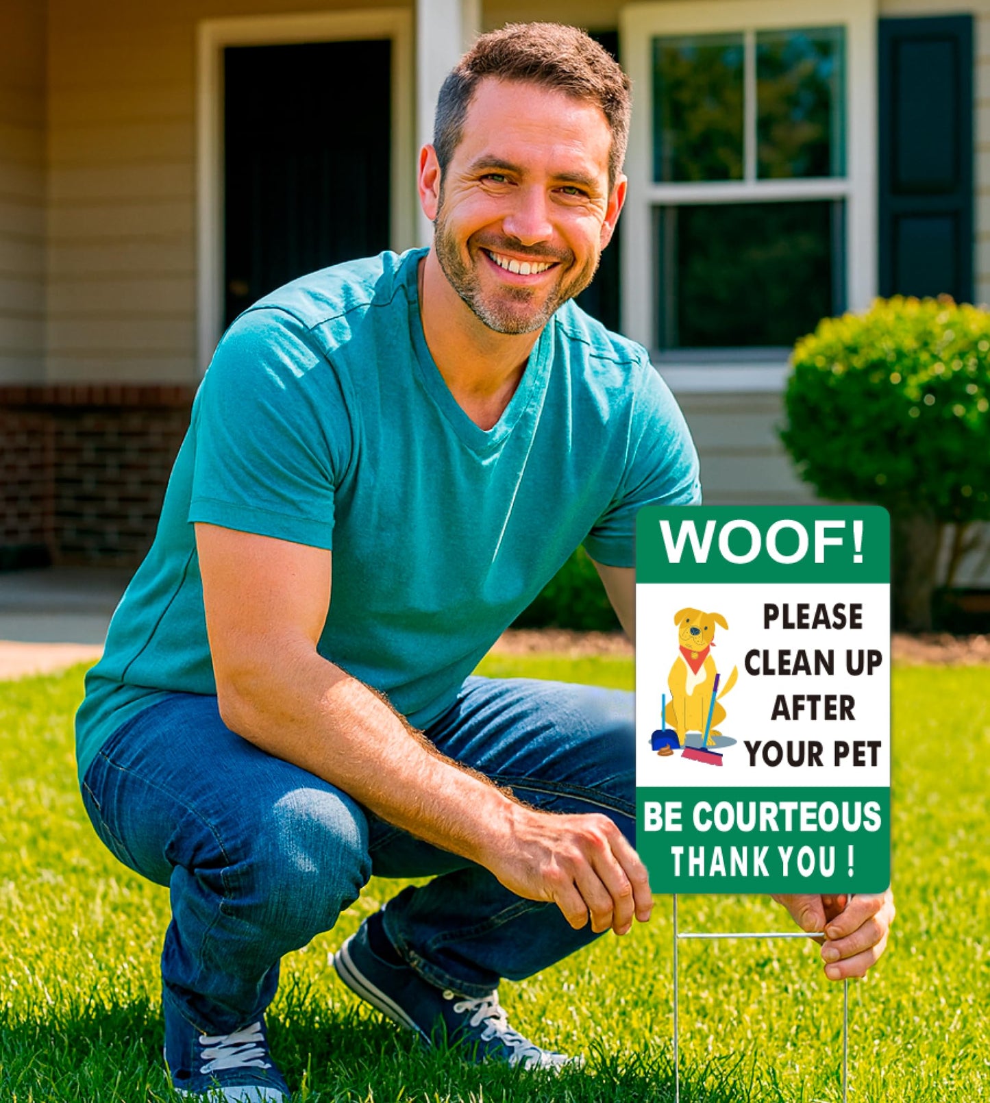3X Double Sided 12x8 Please Clean Up After Your Pet Sign - Lawn Fun Pet Plastic Signs - Signs to Curb Your Dog with Metal H-Shaped Stakes