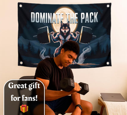 3x5 Feet Motivation Wolf Flag "Dominate The Pack" with Four Brass Grommets - Inspirational Banner with Cool Motivation - Motivational Gym Banner