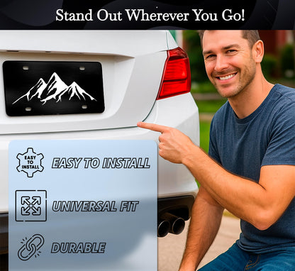6x12.25 Inch Personalized Mountains License Plate Frame - Black and White Mountain License Plate Frames with 4 Holes and Screw