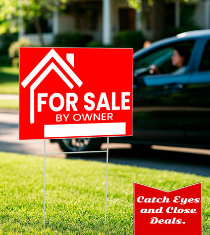 3X For Sale By Owner Yard Sign 12x16 Double Sided Yard Plastic Signs with H Stakes - Perfect for Home Owners Real Estate Directional Signs