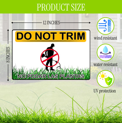 Set of 3 Do Not Trim Yard Sign with Metal Stake 12x8 Inches - Double Sided No Podar Las Plantas sign for Outdoor or Indoor