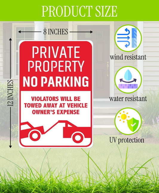 3X Private Property No Parking Plastic Sign with H-Stakes - 12x8 Inch No Parking Signs for Business - Stay Off Grass Double Sided Signs for Yard
