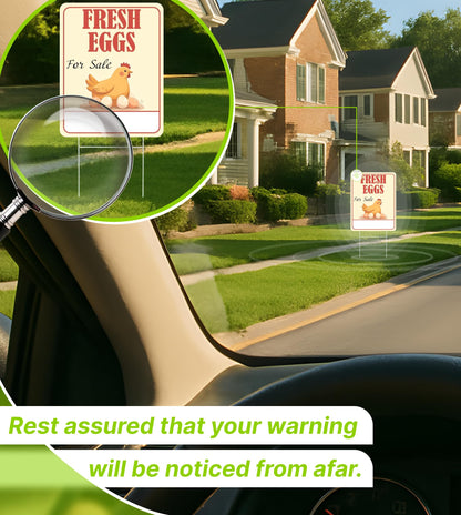 3X Double Sided 12x16 Inches Fresh Eggs For Sale Plastic Sign with Metal H-Stakes for Outdoor and Indoor