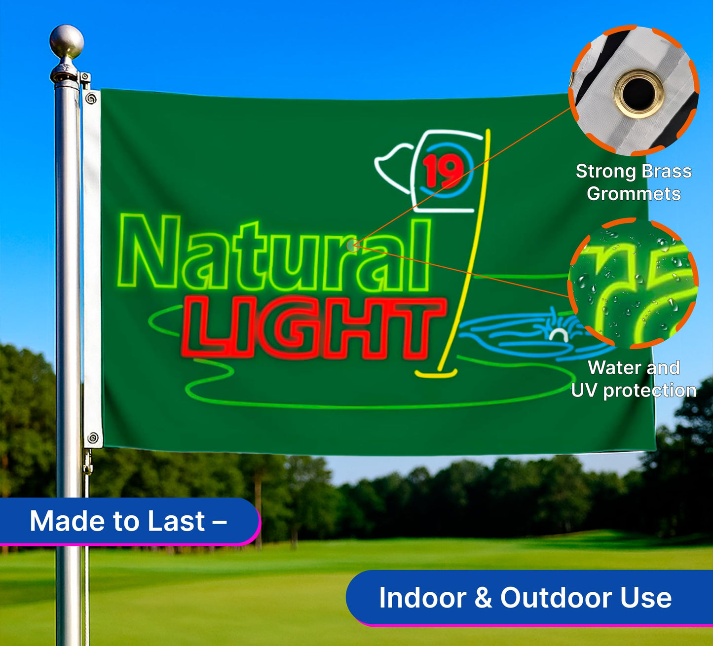 3x5 Ft Flag for Beer 19th Hole Cool Flags - Man Cave Wall Single Sided Flag with 2 Grommets for Dorm Room Decor - Natural Light Banner - Outdoor House