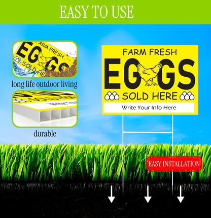 12x16 Inch 3X Double Sided Sign Farm Fresh Eggs Sold Here Yard Plastic Sign - Farm Fresh Eggs Sign With H-Stakes for Outdoor and Indoor