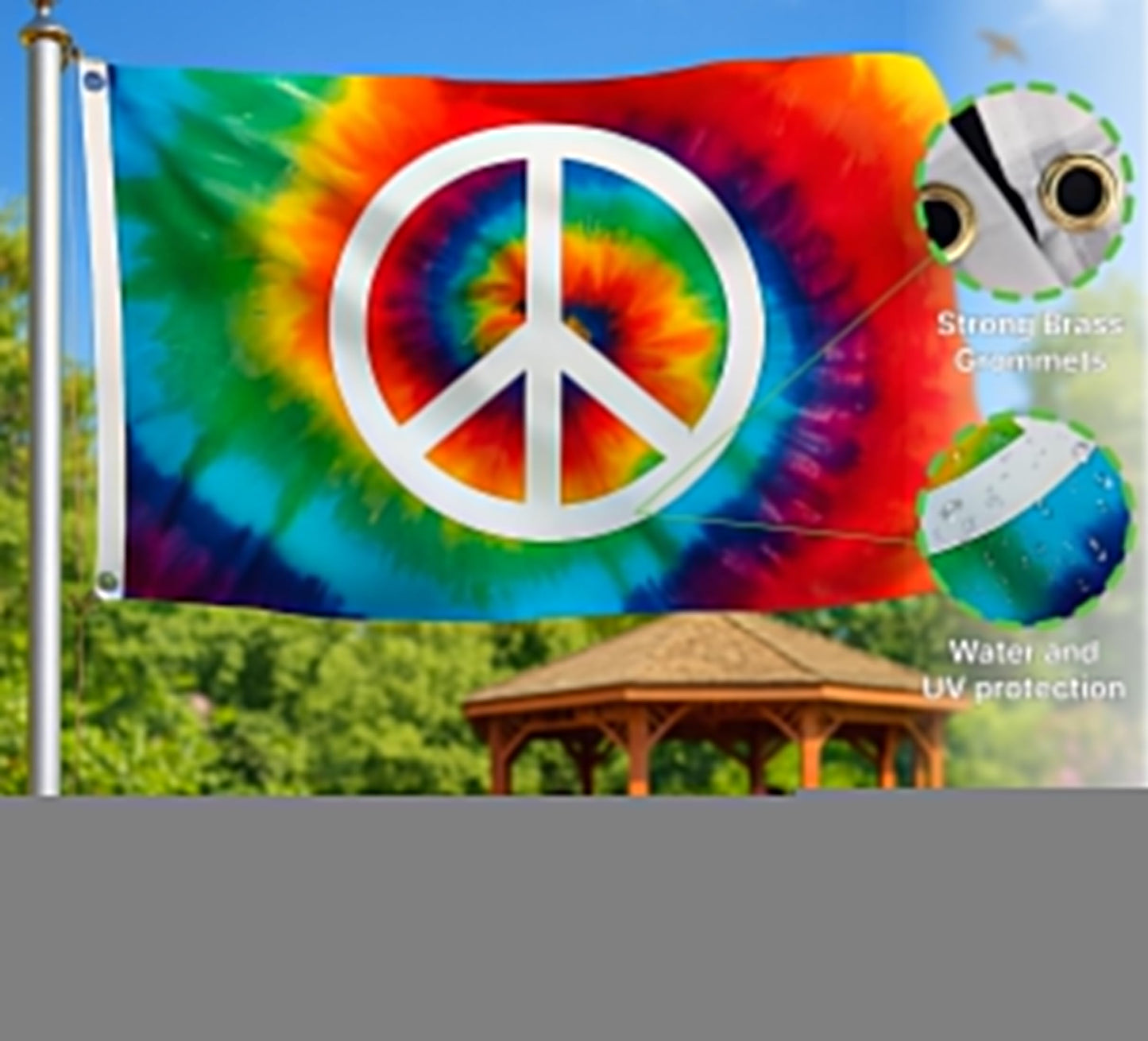 3x5 Feet Peace TieDye Polyester Flag with 2 Brass Grommets - Garden Decor Porch Lightweight Flag Rainbow Hippie Flags For Outdoors Decorative