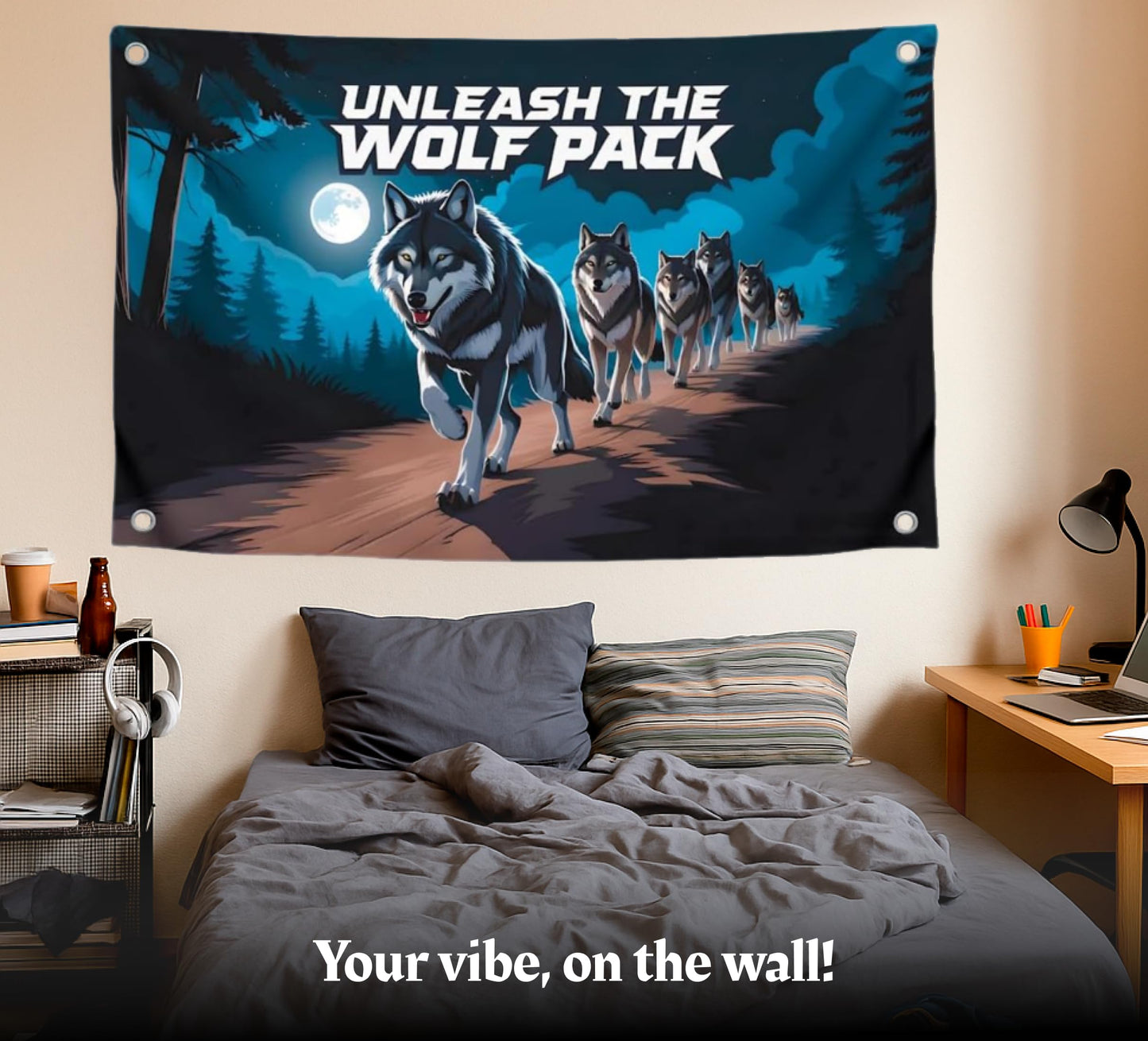 3x5 Feet Meme Wolf Pack Flag with Motivation Quote "Unleash the Wolf Pack" with Four Brass Grommets - Single Sided Great Flag