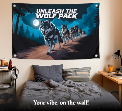 3x5 Feet Meme Wolf Pack Flag with Motivation Quote "Unleash the Wolf Pack" with Four Brass Grommets - Single Sided Great Flag