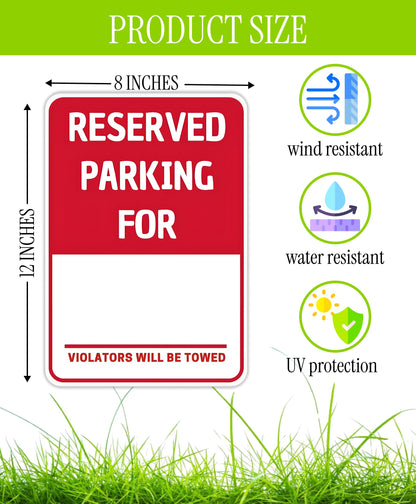 Set of 3 Double Sided 8x12 Inches Reserved Parking Signs with Metal Wire H-Stakes - Plastic Indoor or Outdoor Sign Text Only