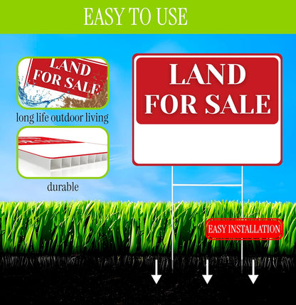3X Double Sided 12x16 Inches Land for Sale Yard Sign with Metal Stakes