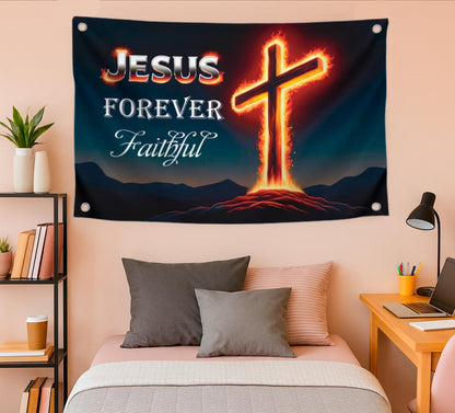 3x5 Feet Polyester Flag "Forever Faithful" with 4 Brass Grommets - Decoration Garden Banner for Indoor or Outdoor - Tapestrys Christian Cool Wall Flag