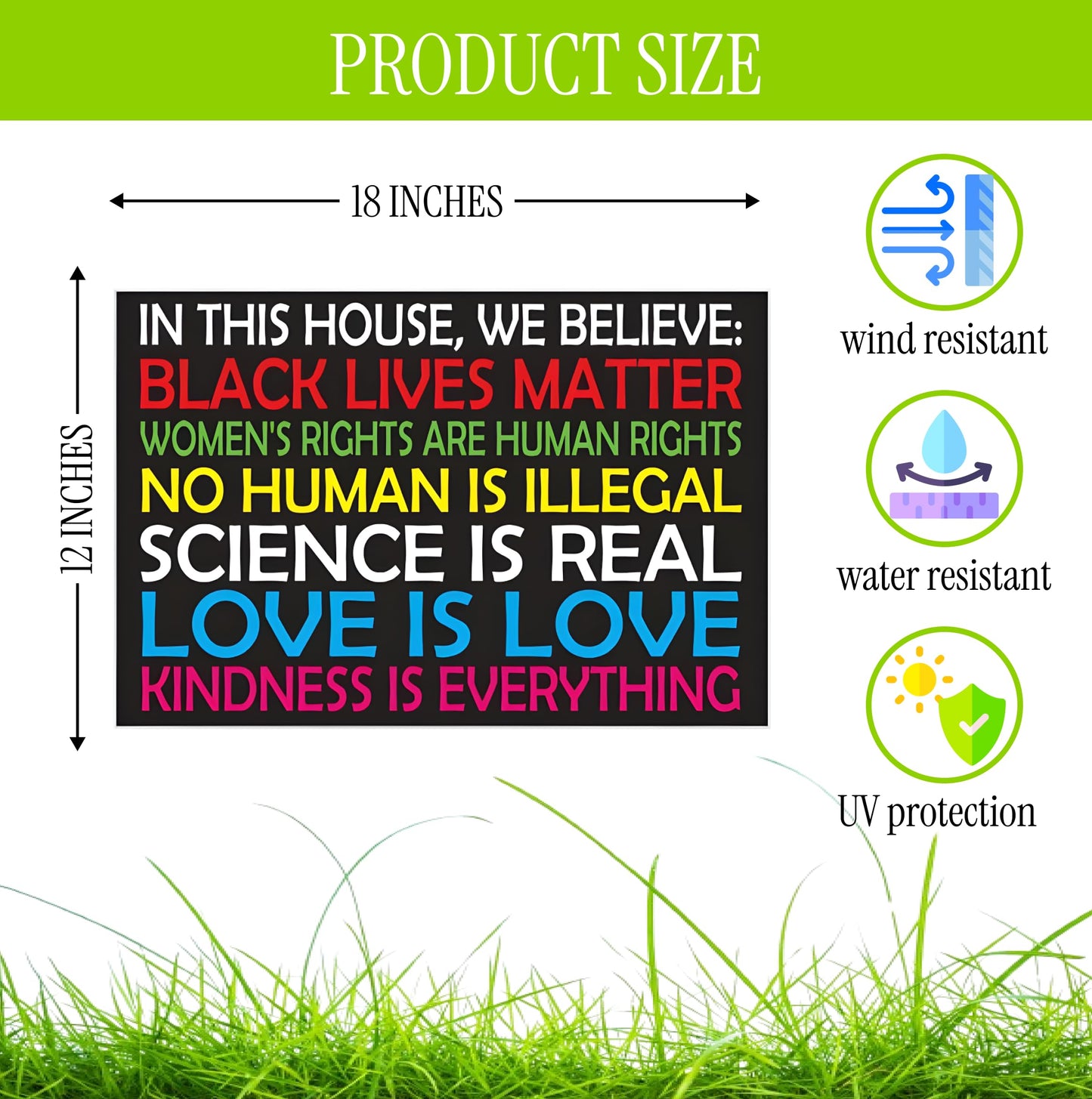 Black Lives Matter Yard Sign Double sided 12" x 18" inches with H Metal Stake - In This House We Believe Yard Sign for Home Décor