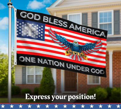 3x5 Feet One Nation Under Flag with 2 Grommets - Bless America Single Sided Flags With Eagles - Easter Flags for 4th of July