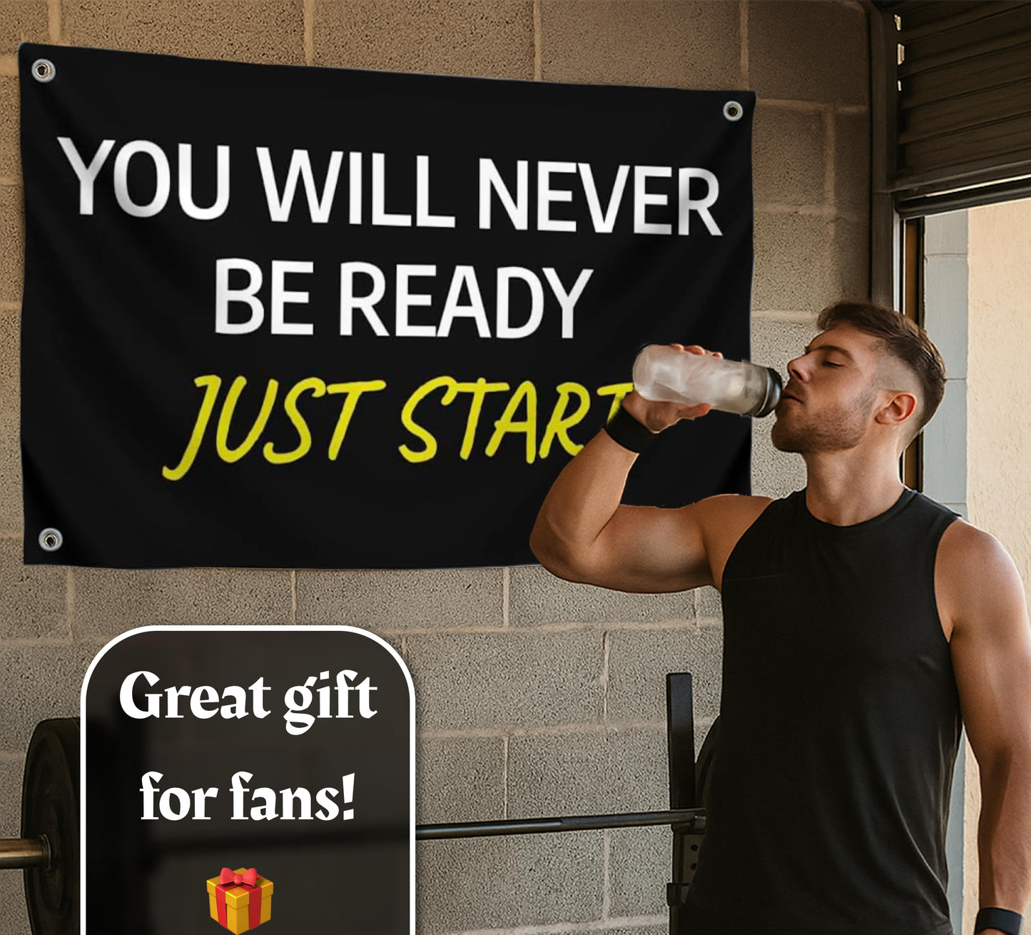 3x5 Feet Motivation Single Sided Flag "You Will Never Be Ready. Just Start" with 4 Brass Grommets - Motivational Polyester Banner for Office