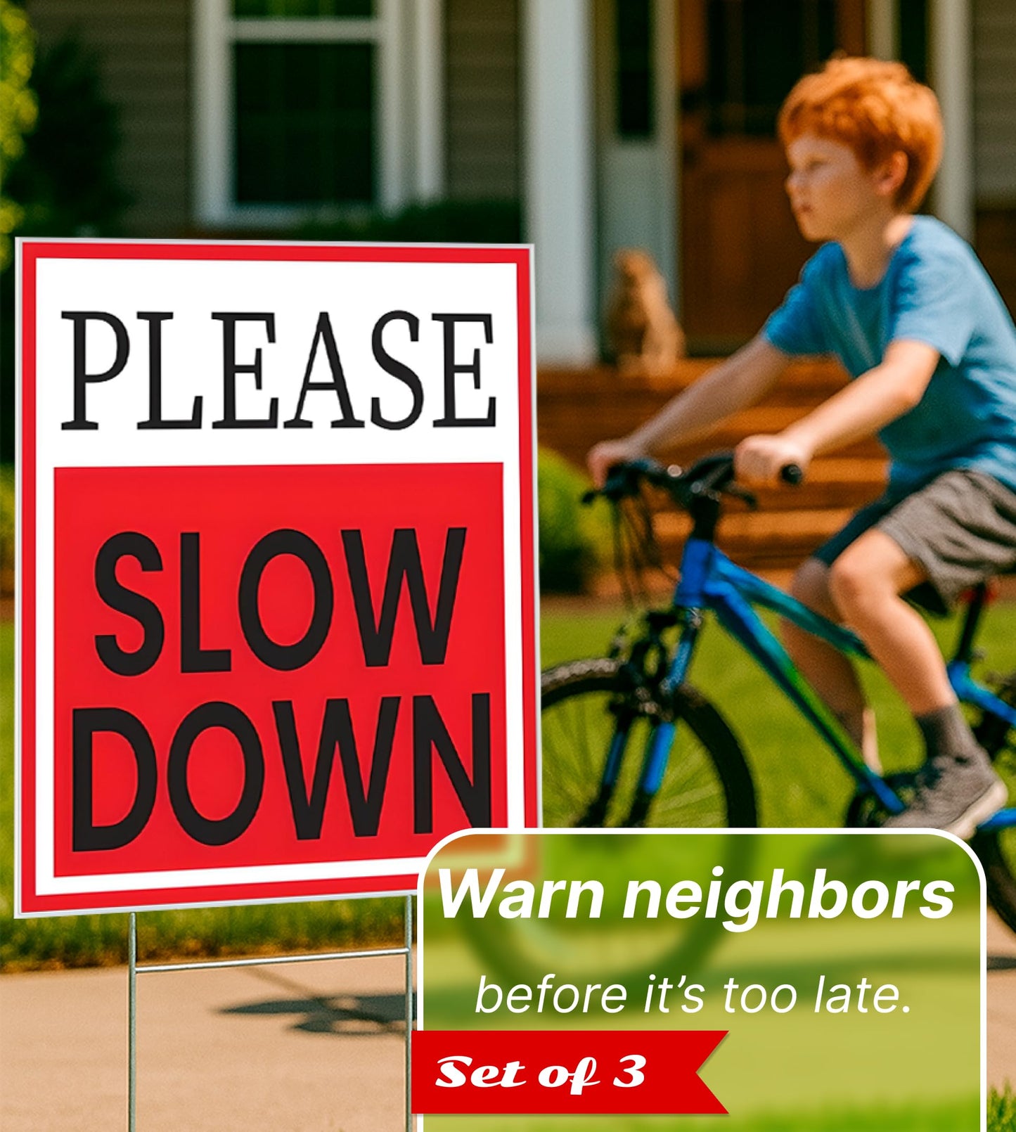 3 Pack 12x16 Double-Sided Please Slow Down Sign with Metal Wire H-Stakes - Children At Play Safety signs for Street Plastic Signs