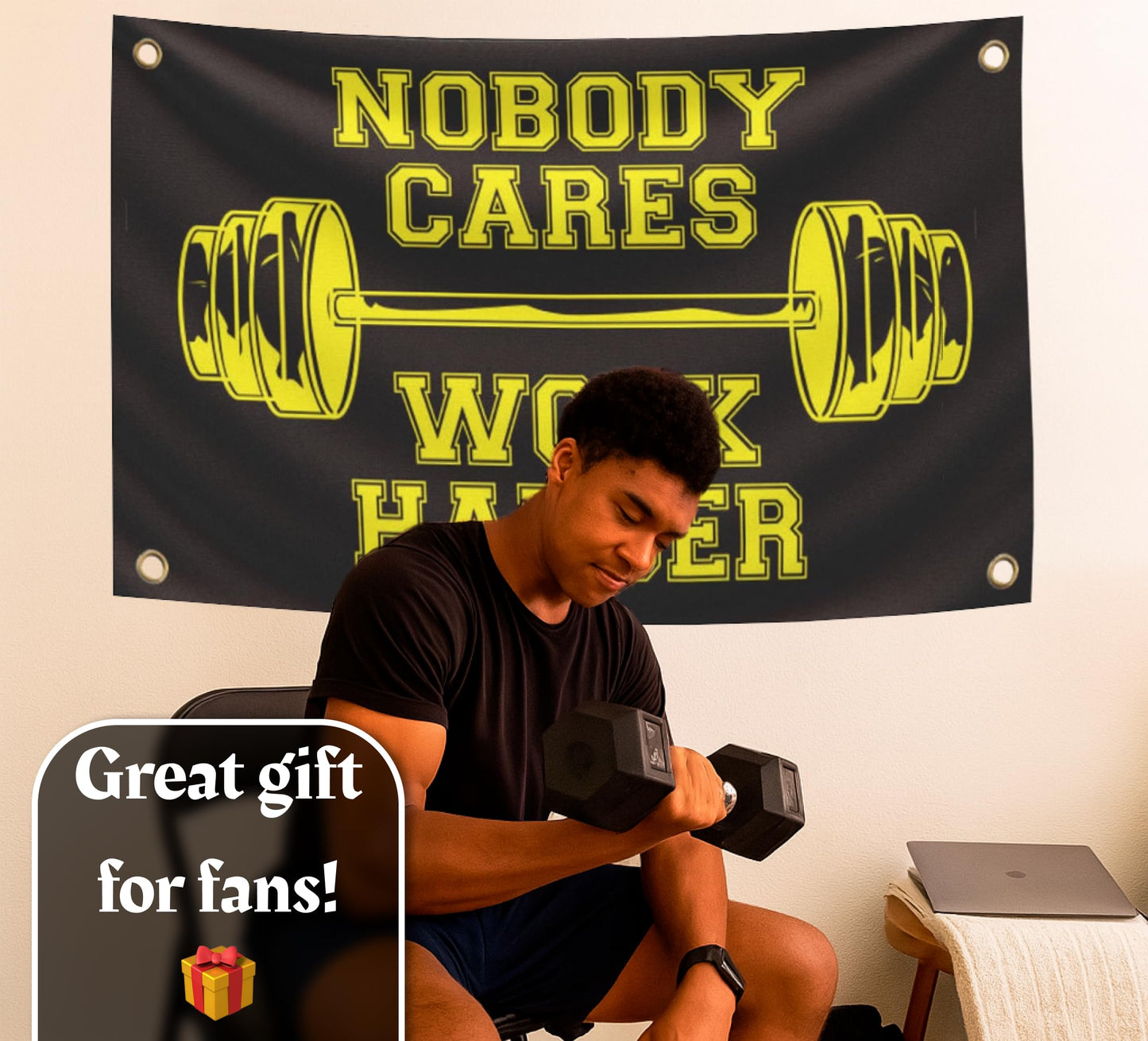 3x5 Feet Nobody Cares Work Harder Polyester Flag with 4 Grommets - Fade Resistant Single Sided Flag for Yard - Stay Motivated with Cool Art