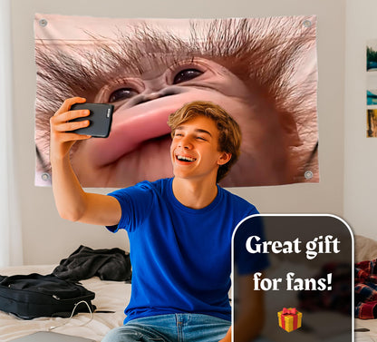 3x5 Feet Funny Flag Picture Cute Monkey with Four Brass Grommets - Single Sided Funny Flag Tapestry for Bedroom.Poster for College Dorm Boys and Girls