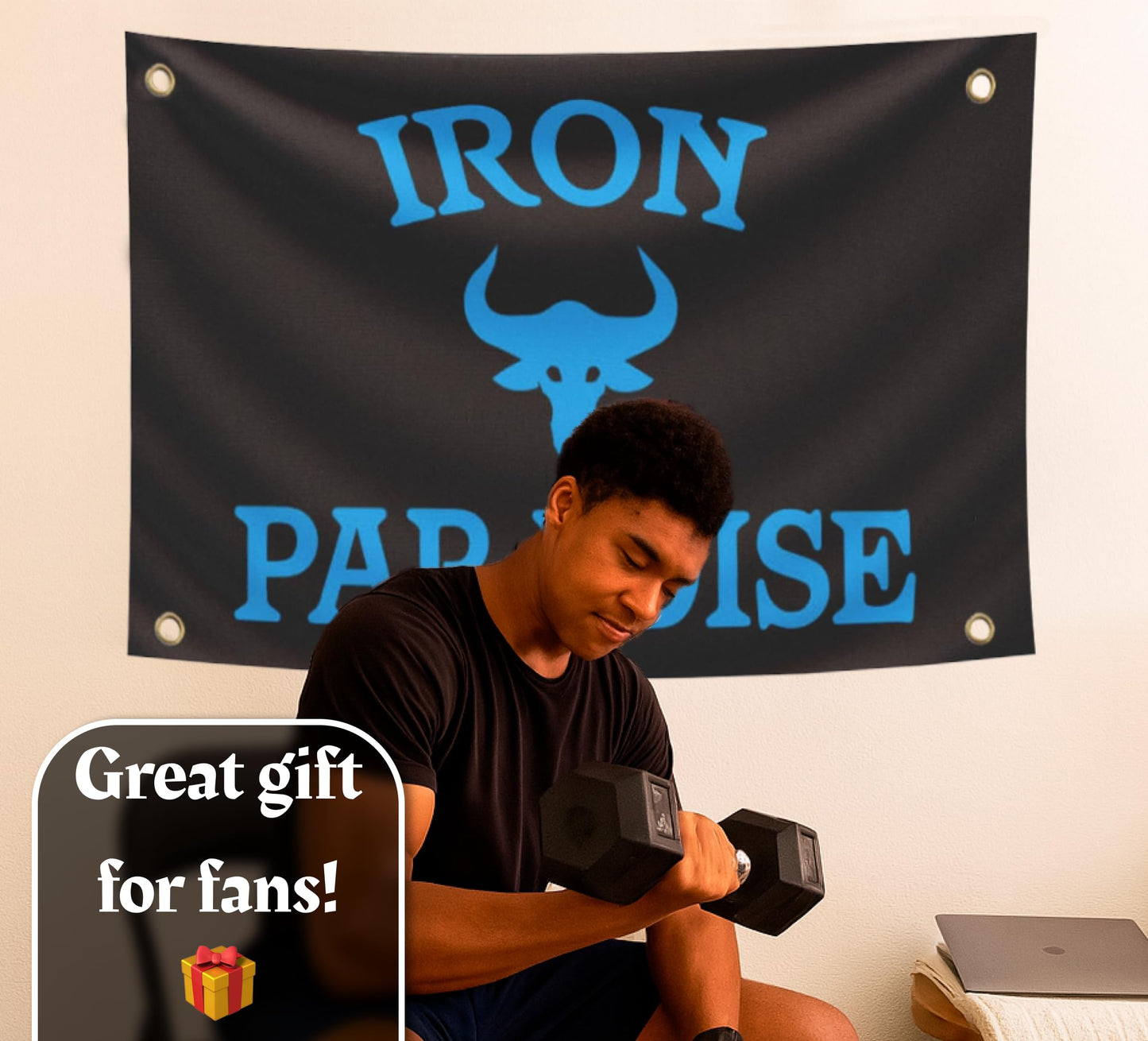 3x5 Ft Iron Paradise Polyester Flag with 4 Grommets - Banner Home Garden Decoration Wall Gym Single Sided Flag - Holiday Party Indoor Outdoor Decor