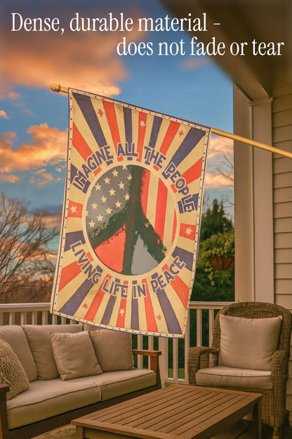 30x40 Inches Hippie Peace Polyester Flags - Imagine All The People Living Life in Peace Single Sided Flag - Decorations USA House or Home Wall Flags