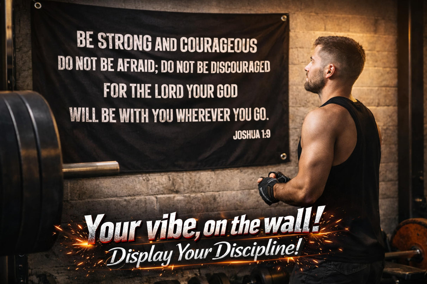 3x5 Feet Be Strong and Courageous Scripture Wall Polyester Flag with 4 Grommets - Masculine Single Sided Banner for Room - Motive Wall Decorations