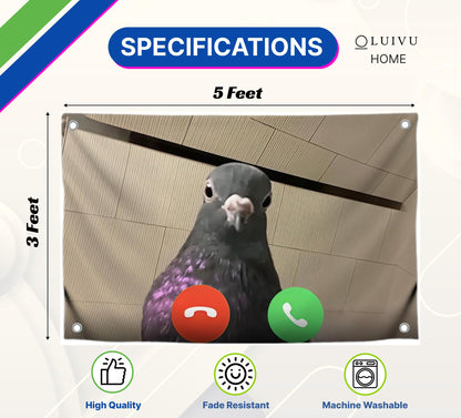 3x5 Feet Meme Flag Funny Dove with Four Brass Grommets - Single Sided Cool Meme Banners for Room - Funny Polyester Tapestry for Guys Bedroom