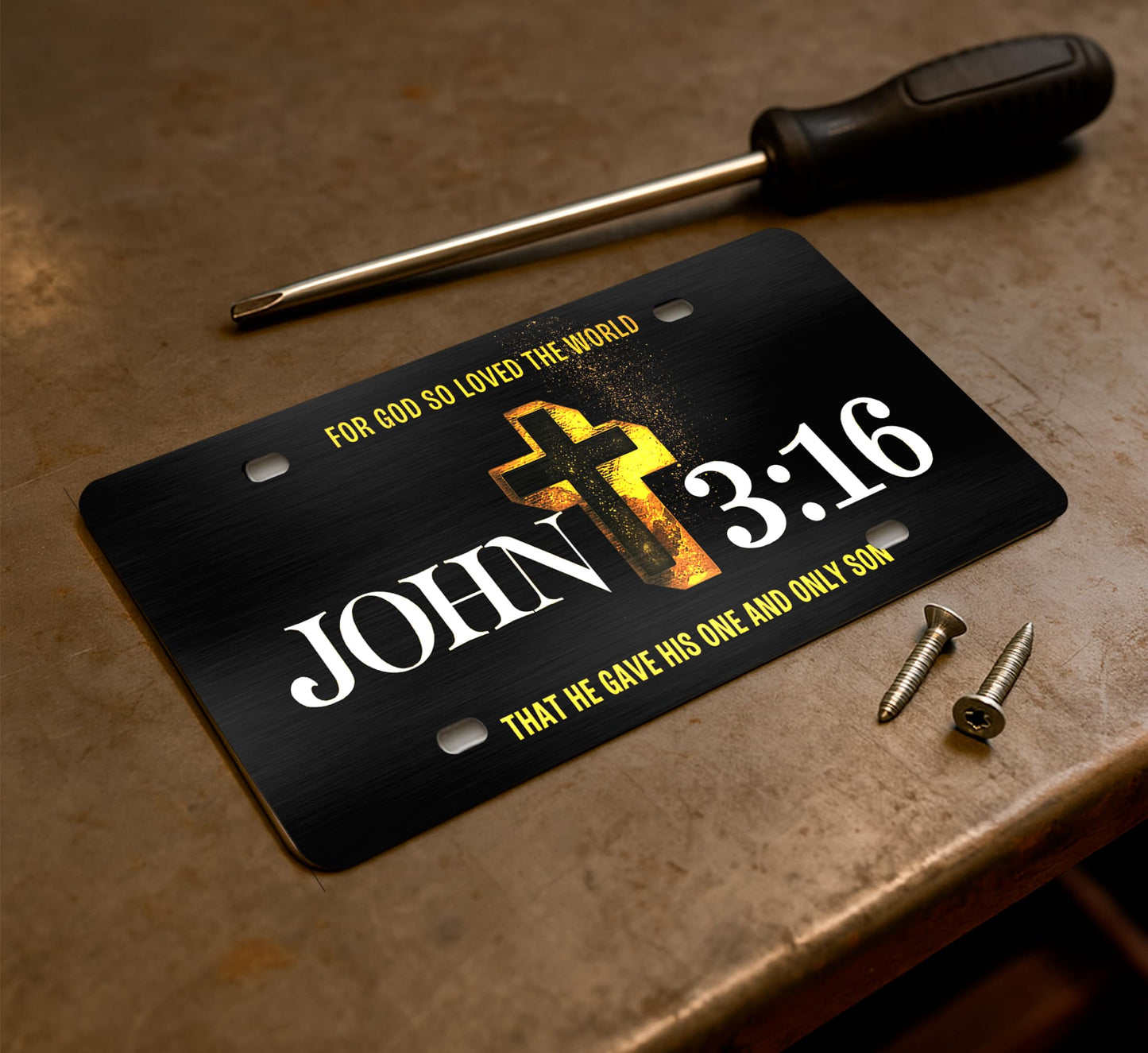 6x12.25 Inch Personalized John 3:16 Religious License Plate Frame with 4 Holes and Screws - Standart Cars USA Frame for Front