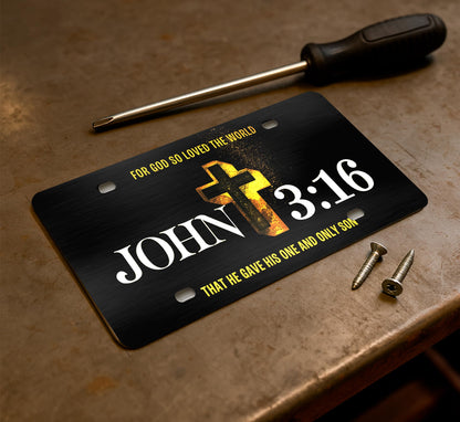6x12.25 Inch Personalized John 3:16 Religious License Plate Frame with 4 Holes and Screws - Standart Cars USA Frame for Front