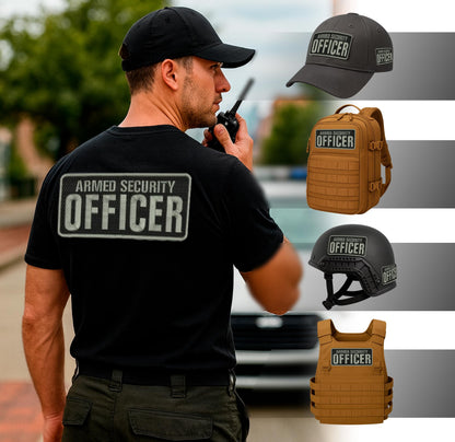 Set of 2 Armed 4x10 and 2x5 inches Security Officer Embroidery Patches - Officer Quality Grey Patches for Jacket Hat Backpacks
