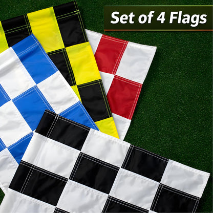 Set of 4 Double Sided 8x6 Inches Checkered Golf Polyester Flag - Mini Practice Putting Green Flags for Yard in 420D Nylon - Small Banner Checkered