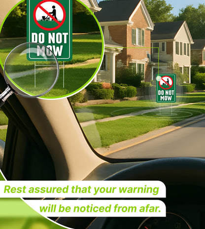 Set of 3 Double Sided 12x8 Inches Do Not Mow Sign with Metal Stakes.Plastics Garden Mow Signs for Outdoor and Indoor.No Mowing Beyond This Point Sign