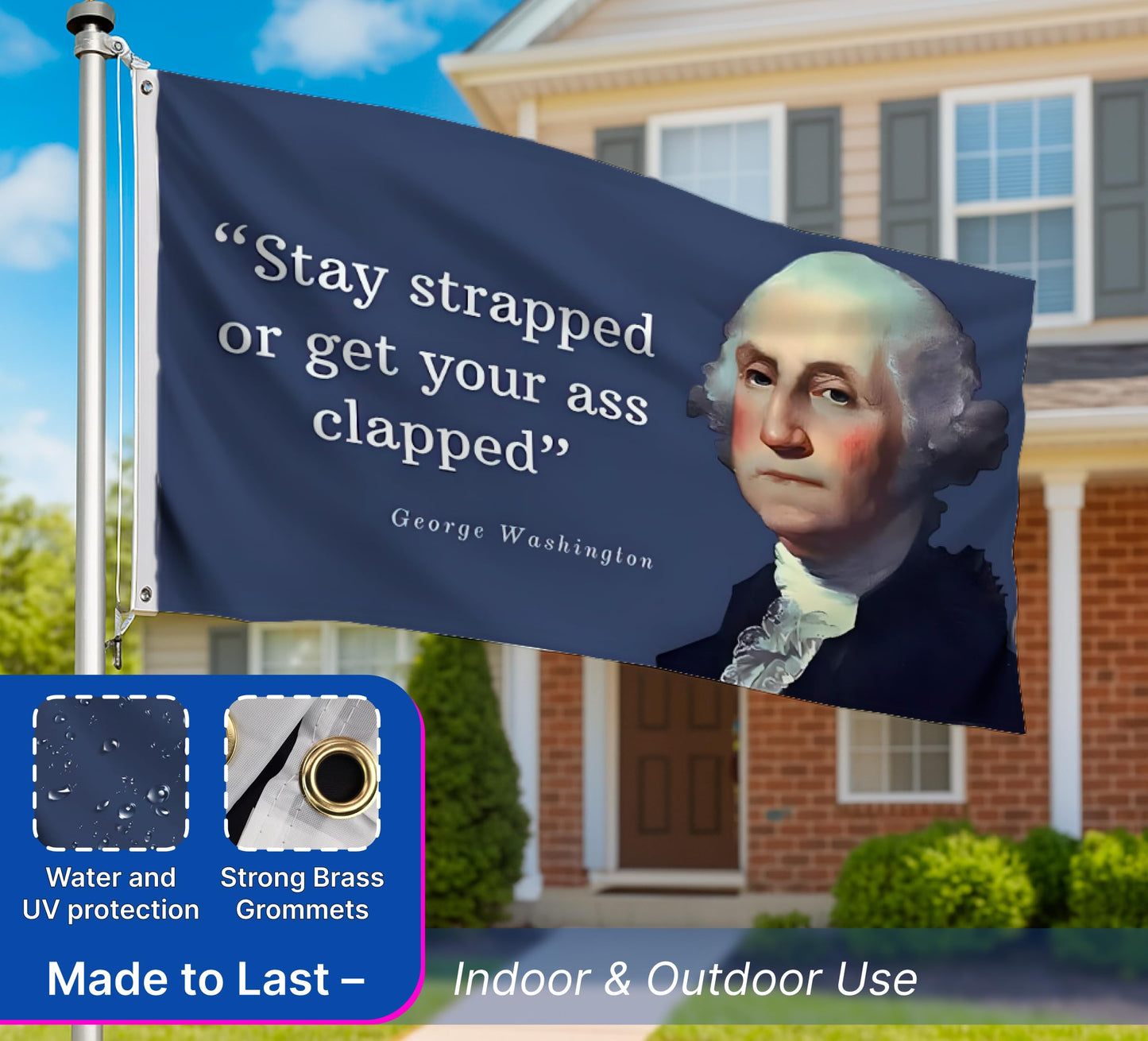 3x5 Feet Washington Stay Strapped or Get Clapped Polyester Flag with Two Brass Grommets. Cool Funny Single Sided Flags For Room Guys Quote Meme Banner