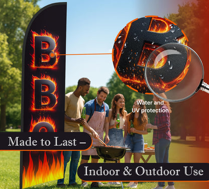 12x2.5 Feet Tall Feather Single Sided Flags "BBQ" - Barbeque Swooper Advertising Flag for Outside - Special and BBQ Themed Flag