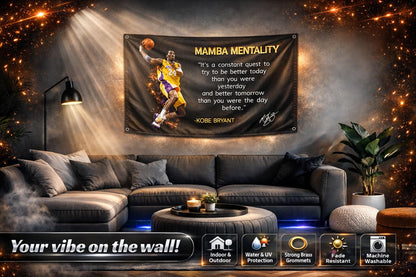 3x5 Feet NBA Basketball Player Sports Flag with Four Brass Grommets - Kobe Mamba Mentality Quote Banner - Motivational Artwork for Home or Office