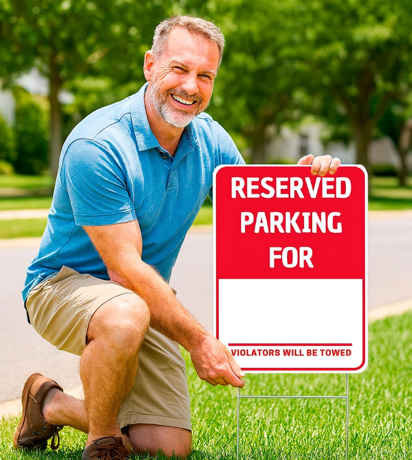 Set of 3 Double Sided 8x12 Inches Reserved Parking Signs with Metal Wire H-Stakes - Plastic Indoor or Outdoor Sign Text Only