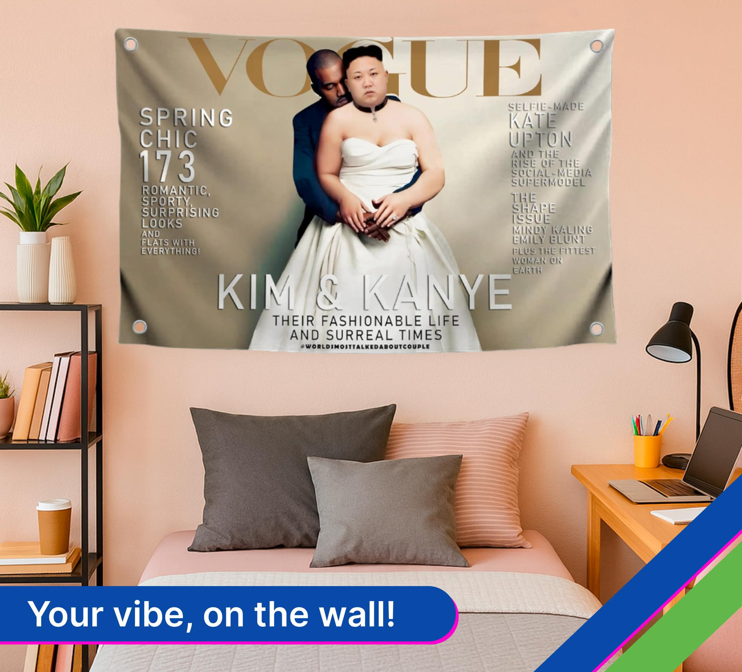 3x5 Ft Kim and Rapper Cover Polyester Single Sided Flags with 4 Brass Grommets - Cool Bedroom Living Room Wall Decorations