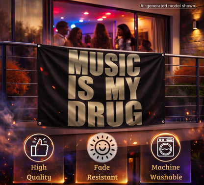 3x5 ft "Music Is My..." Quote Flag – Black Music Wall Banner