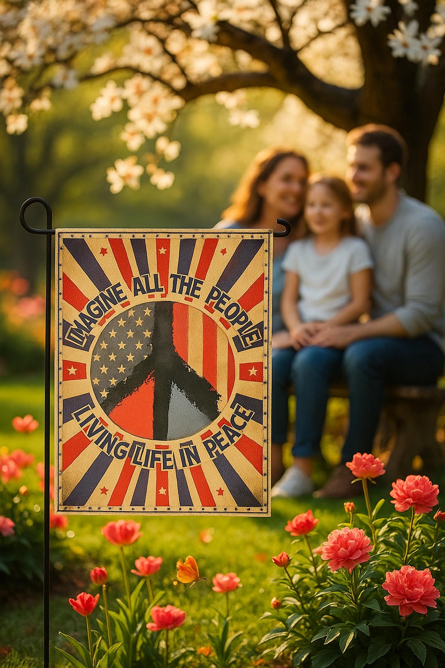 30x40 Inches Hippie Peace Polyester Flags - Imagine All The People Living Life in Peace Single Sided Flag - Decorations USA House or Home Wall Flags