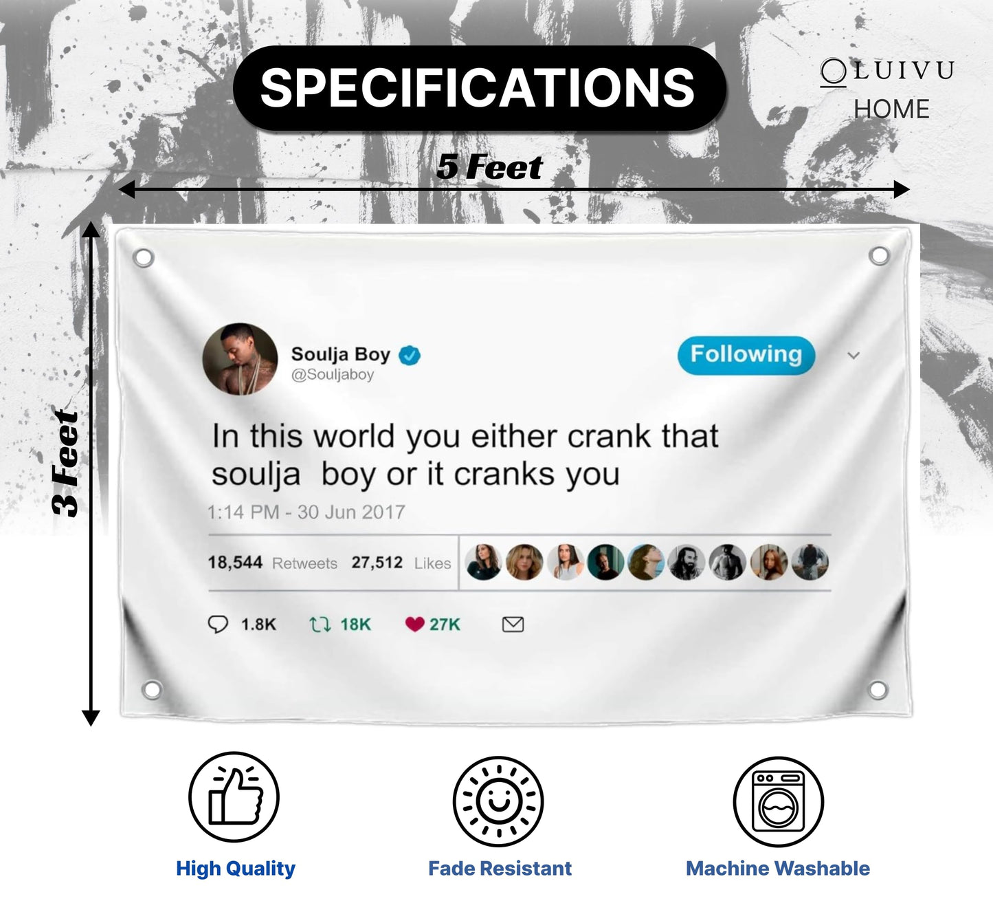 3x5 Feet In This World You Either Crank That Soulja Boy Polyester Flag with 4 Brass Grommets - Funny Poster Wall for College Dorm Room Decor