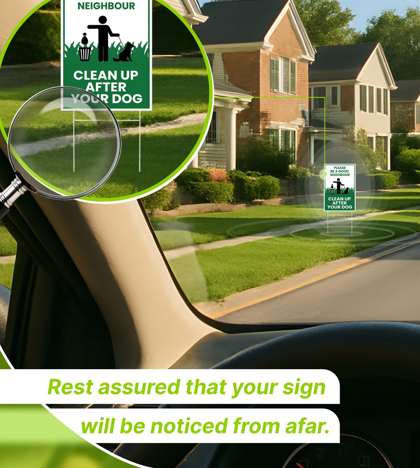 3X Single Sided 12х8 inch Clean Up After Your Dog Plastic Sign with Metal H-Stakes - Be a Good Neighbor Sign - Pick Up Your Dog Poop Signs